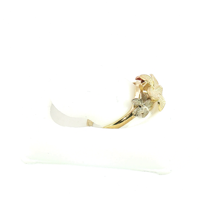 10K Hibiscus Flower Tri-Color Gold Ring