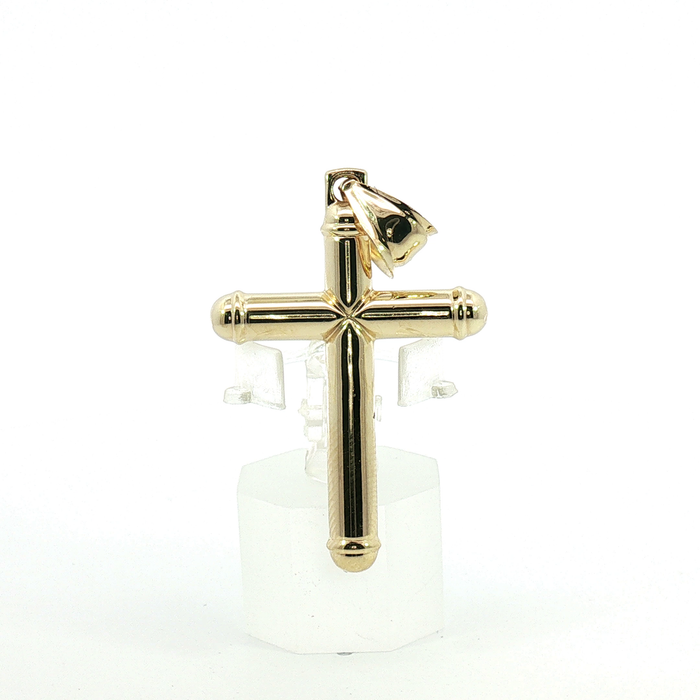 10k High-Polish Tubular Cross Pendant in Yellow Gold