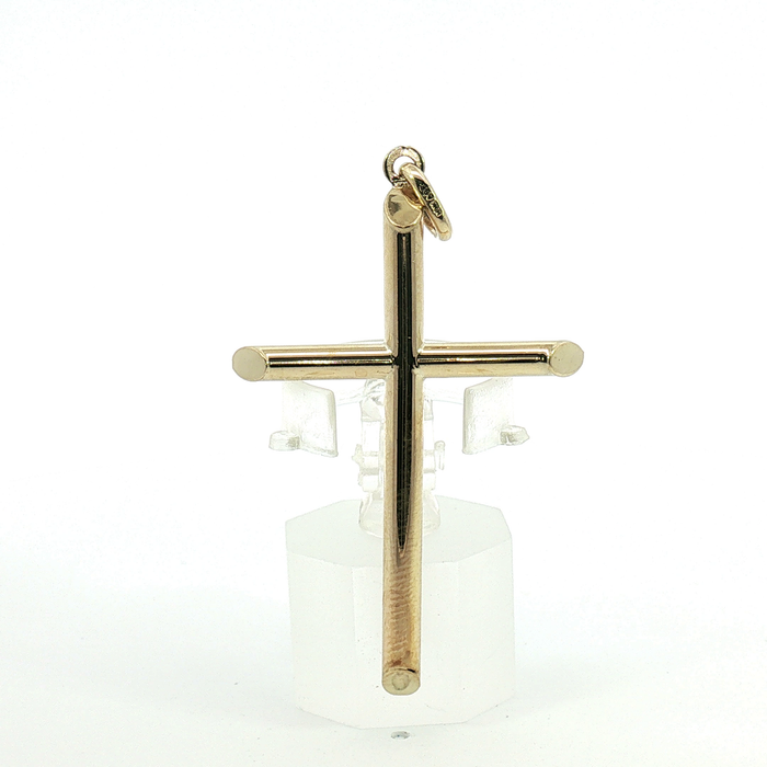 10k Minimalist High-Polish Yellow Gold Tubular Cross Pendant