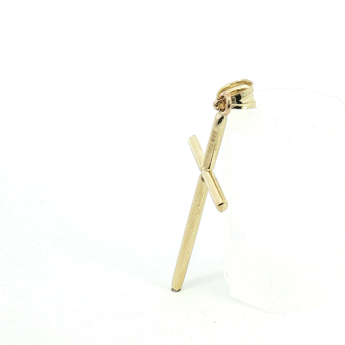 10k Minimalist Polished Yellow Gold Rod Cross Pendant
