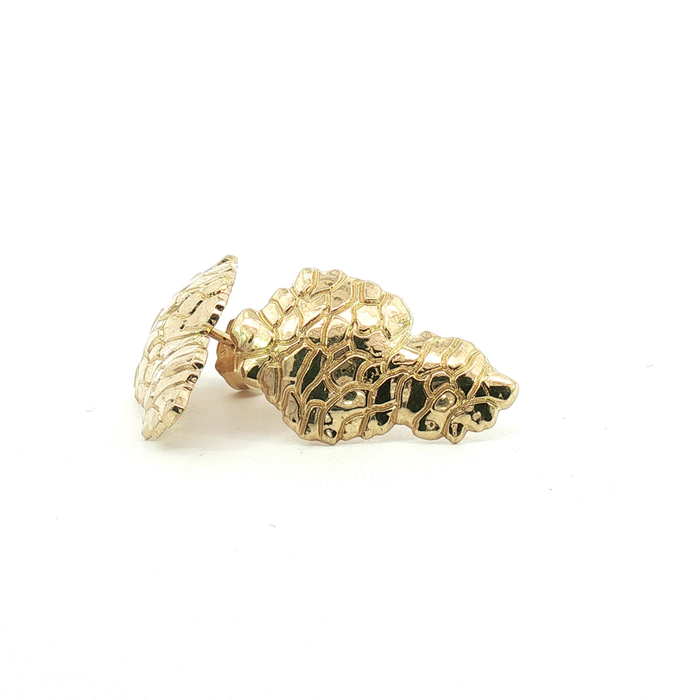 10K Nugget Yellow Gold Stud Earrings - Large