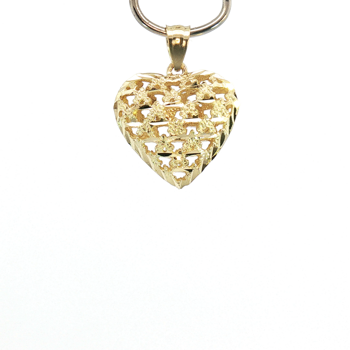 10K Openwork Textured Heart Pendant in Yellow Gold
