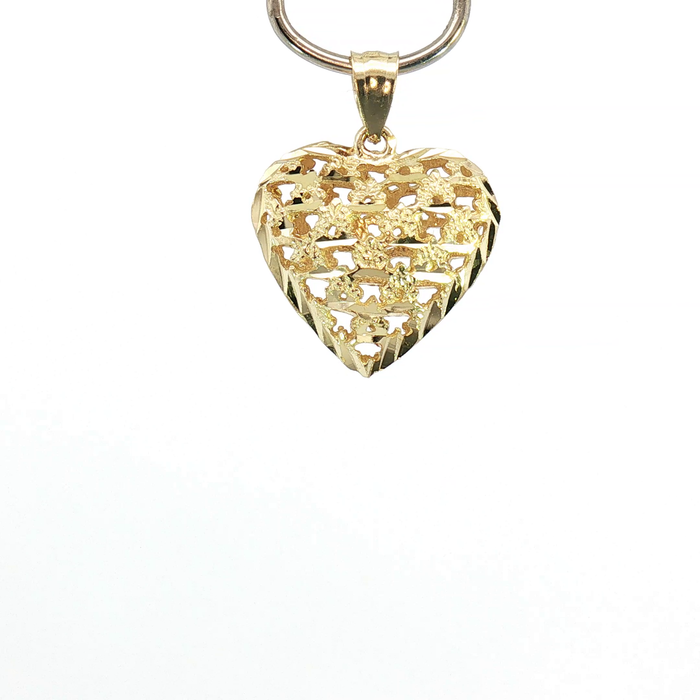 10K Openwork Textured Heart Pendant in Yellow Gold