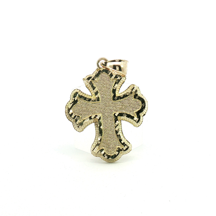 10k Ornate Diamond-Cut Yellow Gold Textured Cross Pendant