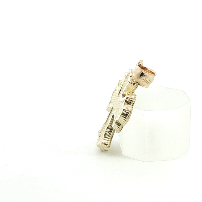 10k Ornate Diamond-Cut Yellow Gold Textured Cross Pendant