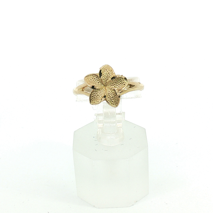 10K Plumeria Flower Ring in Yellow Gold