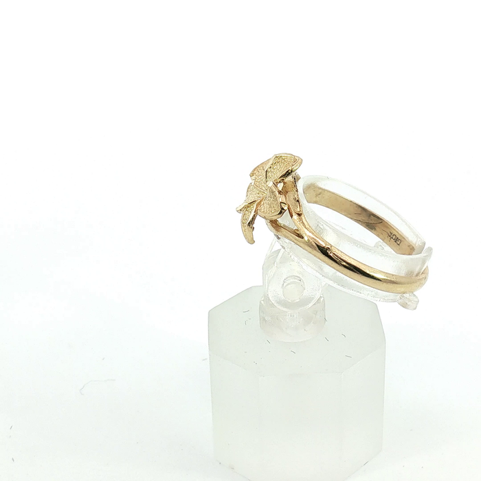 10K Plumeria Flower Ring in Yellow Gold