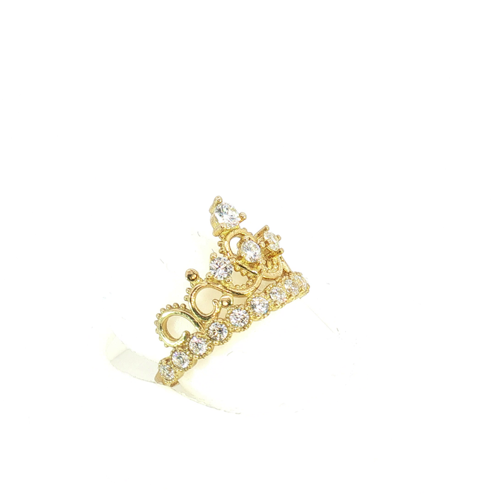 10K Quinceañera Yellow Gold Diamond Crown Cocktail Ring