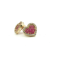 10K Red and White Heart Stud Earrings in Yellow Gold
