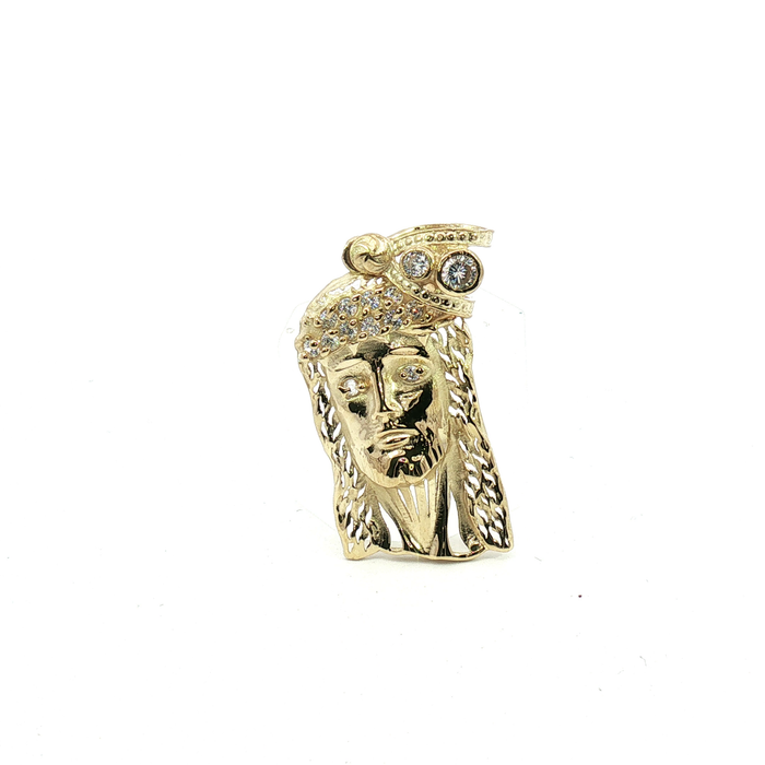 10k Round Brilliant Diamond Yellow Gold Jesus Head Pendant