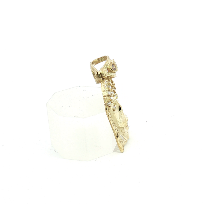 10k Round Brilliant Diamond Yellow Gold Jesus Head Pendant