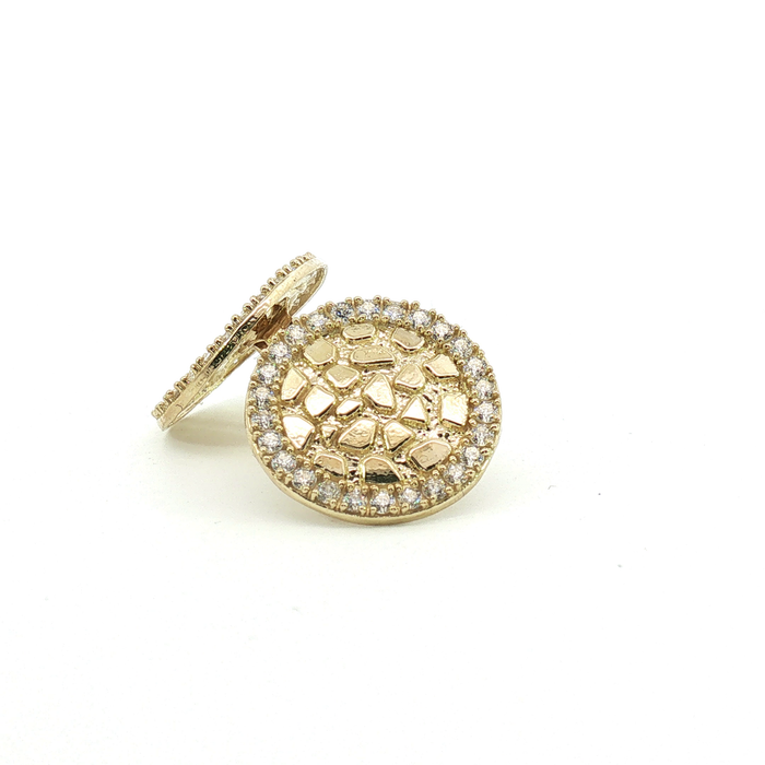 10K Round Nugget Halo Stud Earrings in Yellow Gold with Stones - Medium
