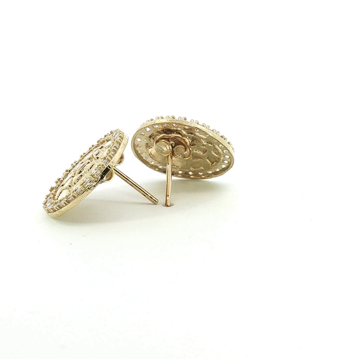 10K Round Nugget Halo Stud Earrings in Yellow Gold with Stones - Medium