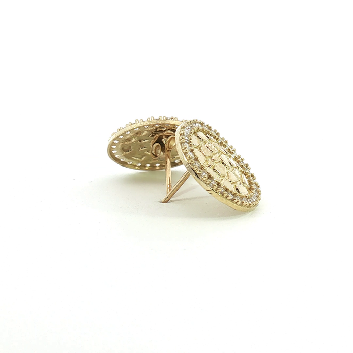 10K Round Nugget Halo Stud Earrings in Yellow Gold with Stones - Medium