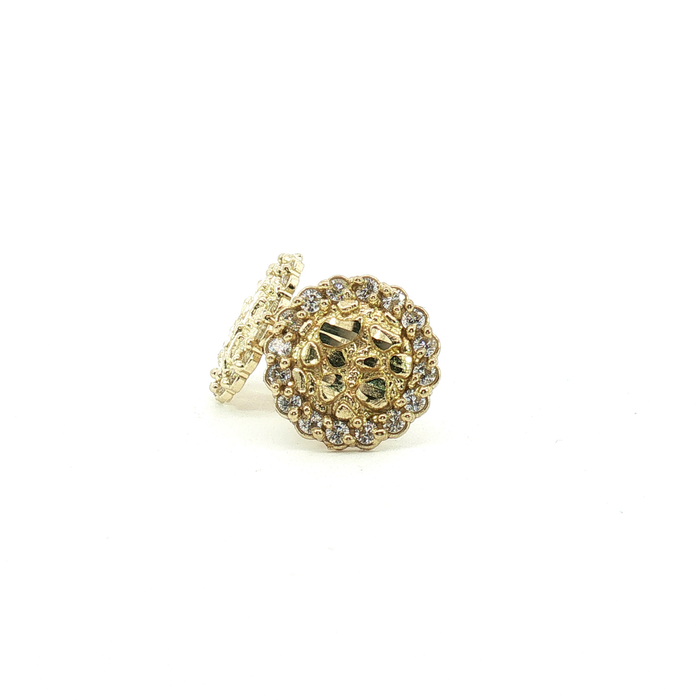 10K Round Nugget Halo Stud Earrings in Yellow Gold with Stones - Small