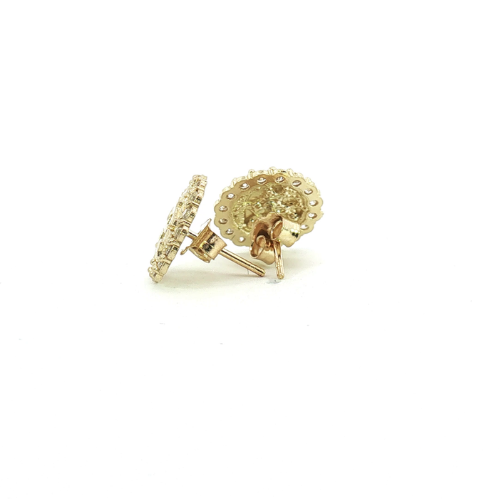 10K Round Nugget Halo Stud Earrings in Yellow Gold with Stones - Small
