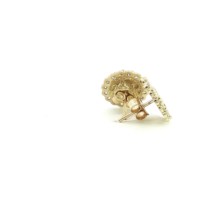 10K Round Nugget Halo Stud Earrings in Yellow Gold with Stones - Small