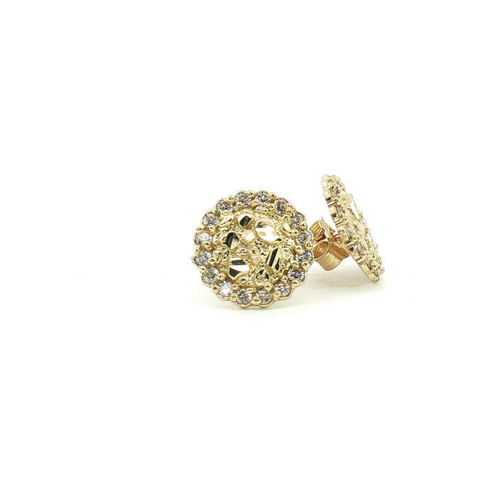 10K Round Nugget Halo Stud Earrings in Yellow Gold with Stones - Small