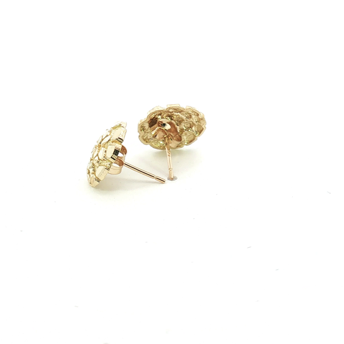 10K Round Yellow Gold Nugget Stud Earrings - Medium