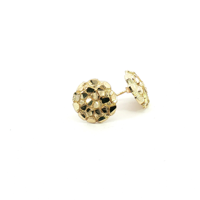 10K Round Yellow Gold Nugget Stud Earrings - Medium