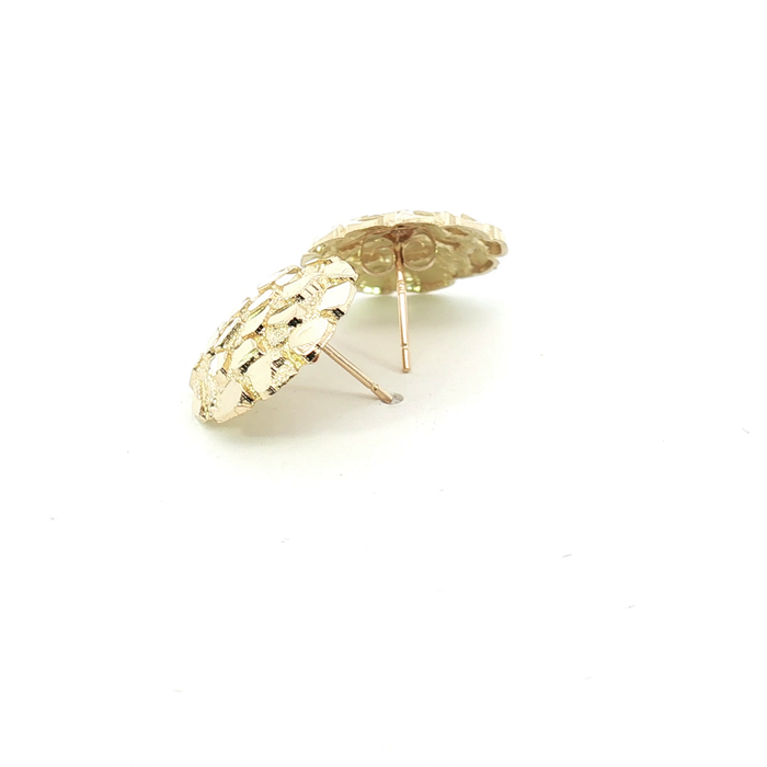 10K Round Yellow Gold Textured Nugget Stud Earrings - Large