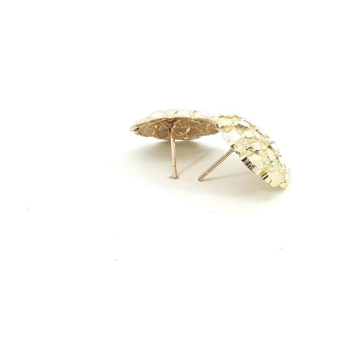 10K Round Yellow Gold Textured Nugget Stud Earrings - Large