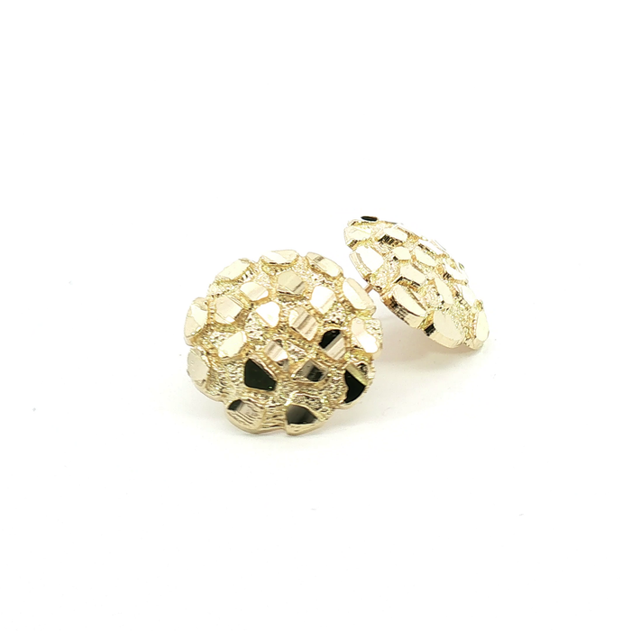 10K Round Yellow Gold Textured Nugget Stud Earrings - Large
