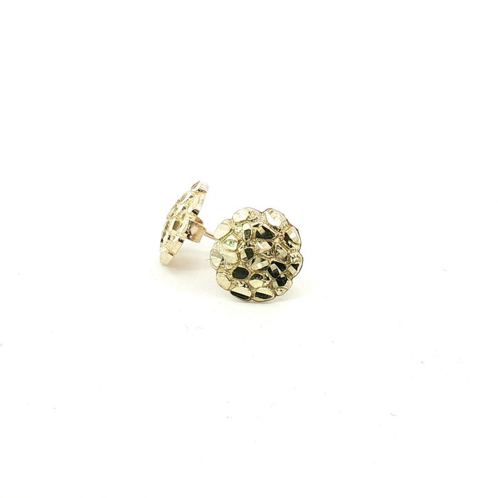 10K Round Yellow Gold Textured Nugget Stud Earrings - Small