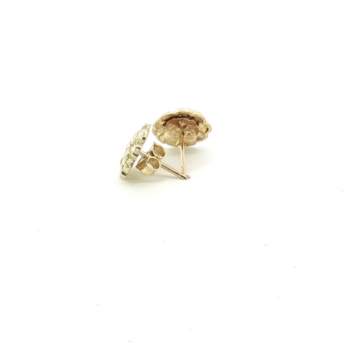 10K Round Yellow Gold Textured Nugget Stud Earrings - Small