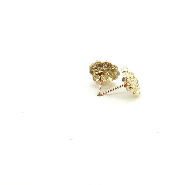 10K Round Yellow Gold Textured Nugget Stud Earrings - Small