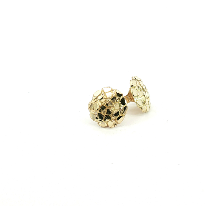 10K Round Yellow Gold Textured Nugget Stud Earrings - Small