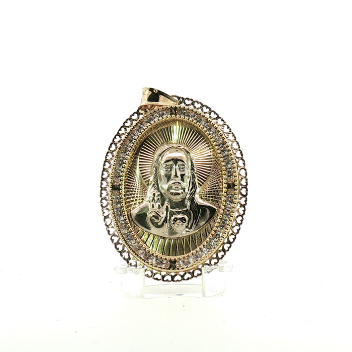 10K Sacred Heart of Jesus CZ Oval Pendant in Yellow Gold