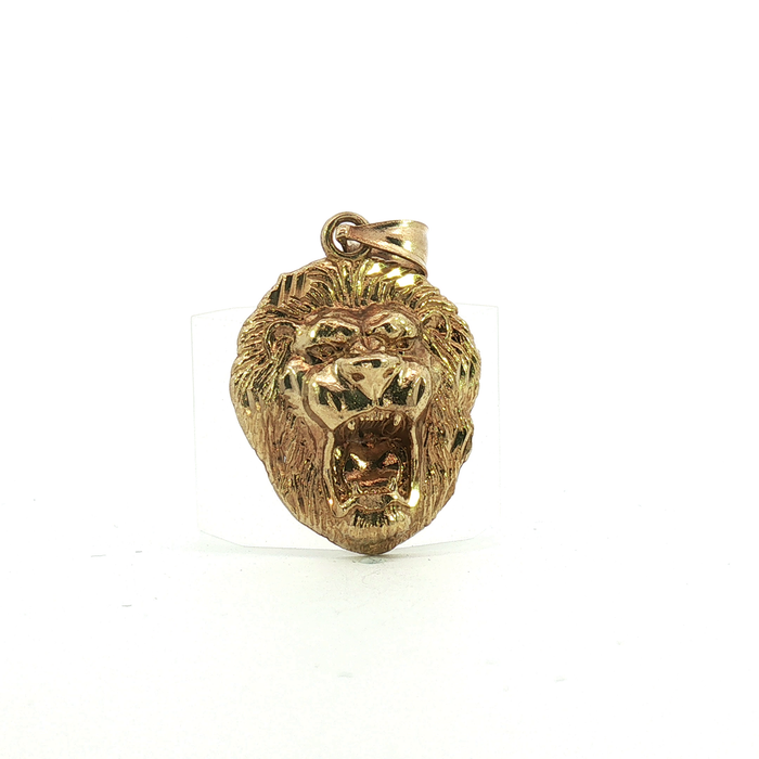 10K Sculptural Roaring Lion Head Yellow Gold Pendant