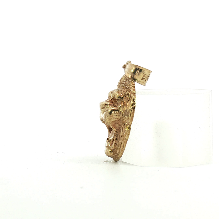 10K Sculptural Roaring Lion Head Yellow Gold Pendant