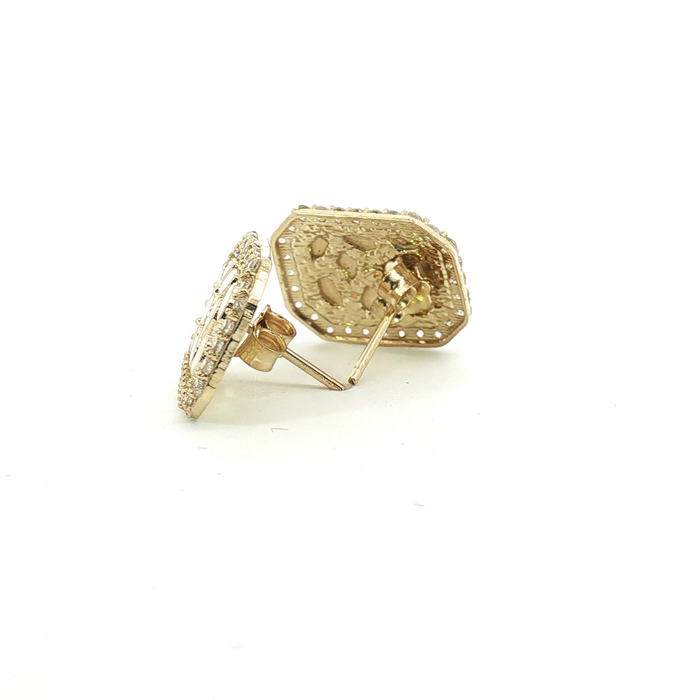 10K Shaped Gold Nugget Stud Earrings with Stones