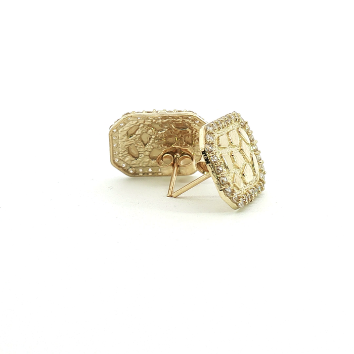 10K Shaped Gold Nugget Stud Earrings with Stones