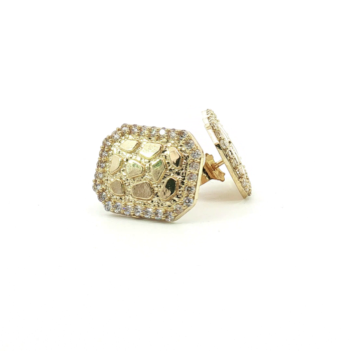 10K Shaped Gold Nugget Stud Earrings with Stones