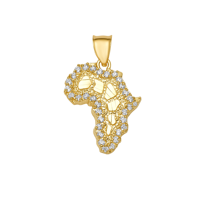 10K Solid Gold CZ Africa Map Pendant