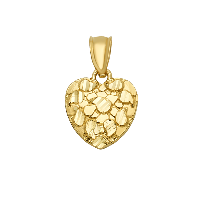 10K Solid Gold Striped Mosaic Heart Pendant