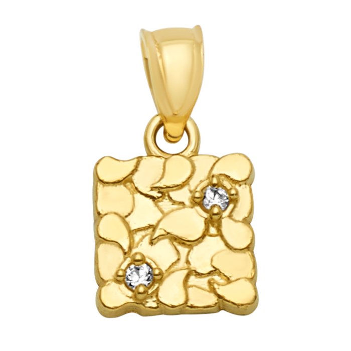 10K Solid Gold Textured Square Pendant