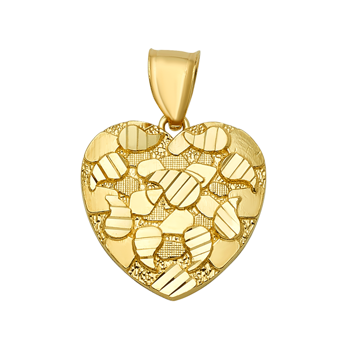 10K Solid Gold Striped Mosaic Heart Pendant