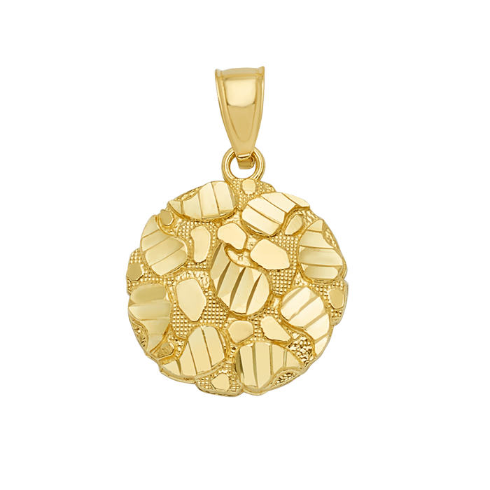 10K Solid Gold Striped Mosaic Round Pendant
