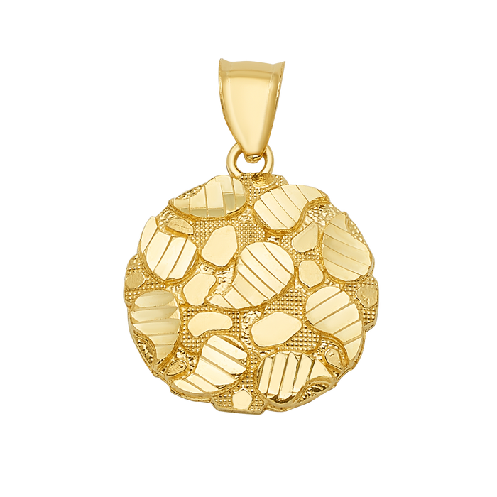 10K Solid Gold Striped Mosaic Round Pendant