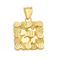 10K Solid Gold Square Striped Mosaic Round Pendant
