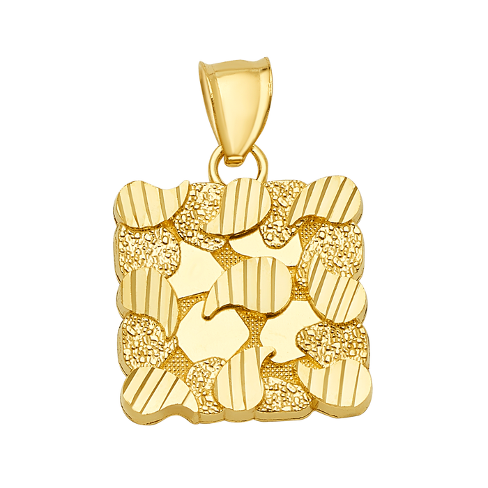 10K Solid Gold Square Striped Mosaic Round Pendant