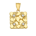 10K Solid Gold Textured Square Pendant