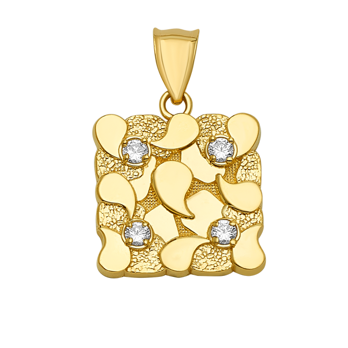 10K Solid Gold Textured Square Pendant