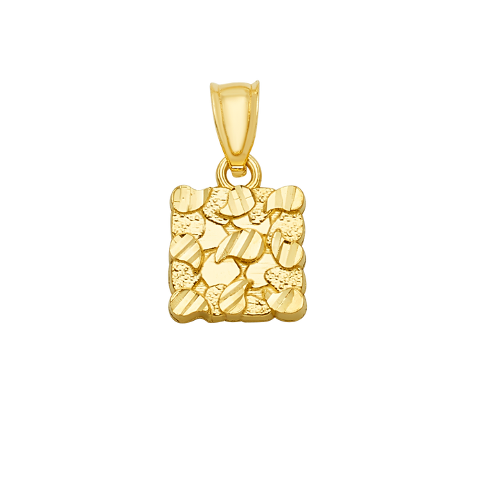 10K Solid Gold Square Striped Mosaic Round Pendant