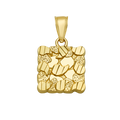 10K Solid Gold Square Striped Mosaic Round Pendant