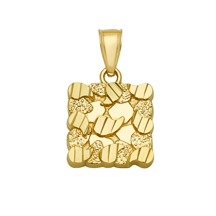 10K Solid Gold Square Striped Mosaic Round Pendant